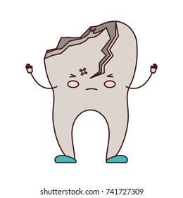 cartoon tooth broken in colorful silhouette vector illustration