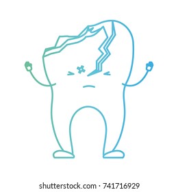 cartoon tooth broken in degraded green to blue color contour vector illustration