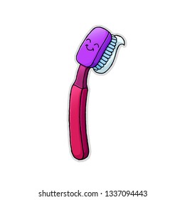 Cartoon tooth brush, hand drawn, sticker-vector