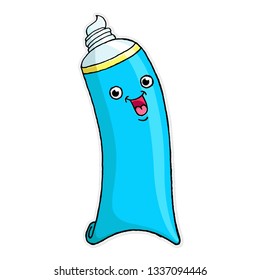 Cartoon tooth brush, hand drawn, sticker-vector