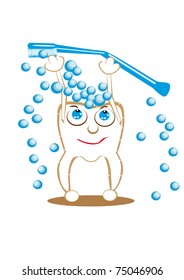 Cartoon tooth and brush. Illustration.