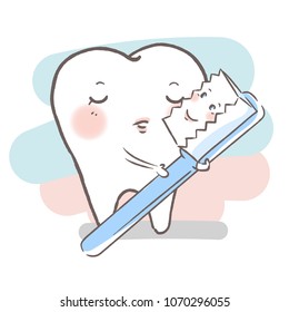 cartoon tooth with brush on the white background