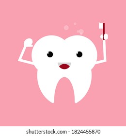 Cartoon of tooth with tooth brush. Oral hygiene concept, good to use for educational content or children book.