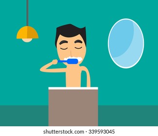 Cartoon tooth brushing at mooring time vector. 
