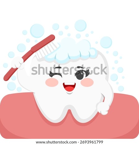 Cartoon Tooth Brushing With Toothbrush