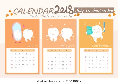 cartoon tooth with calendar in 2018 new year