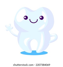 Cartoon tooth care. Happy funny tooth. Vector illustration for dental care, dentist visiting, hygiene