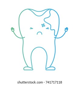 cartoon tooth with caries by side in degraded green to blue color contour vector illustration