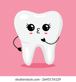 A cartoon tooth character promotes dental hygiene joyfully in a colorful kids design