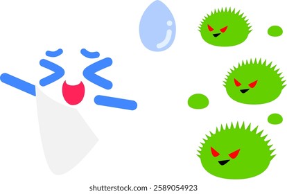 Cartoon Tooth Character Scared of Dirty Gems Flat Illustration