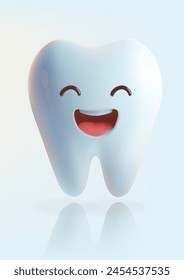 A cartoon tooth character with a smile on his face