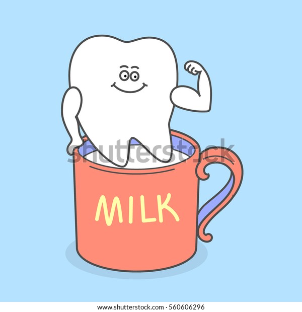 Cartoon Tooth Cup Milk Dental Care Stock Vector Royalty Free