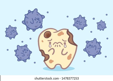 cartoon tooth decay feel afraid with bacterium 