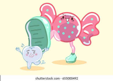  cartoon tooth decay feel afraid with candy