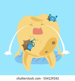cartoon tooth decay feel bad with bacterium 