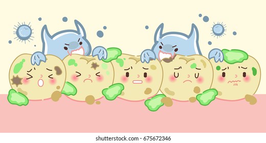 cartoon tooth decay feel bad with bacterium