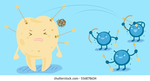  cartoon tooth decay feel unhappy and pain