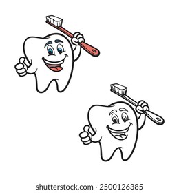 cartoon tooth drawing with line art style. simple design outline style. vector illustrations