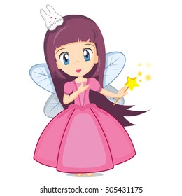 cartoon tooth with tooth fairy and magic wand, great for dental care concept