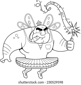 A cartoon Tooth Fairy man in a tutu.