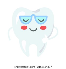 Cartoon tooth with glasses. Vector illustration