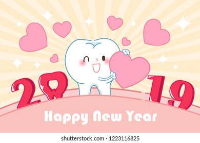 cartoon tooth hold 2019 on the yellow background