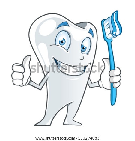 Cartoon tooth holding a toothbrush