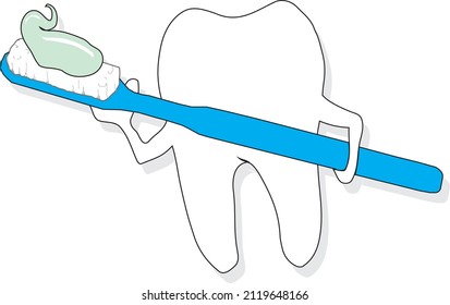 Pincel de dientes de caricatura con logotipo de pasta dental Cuidados dentarios Concepto vector de arte aislado en blanco