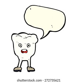 cartoon tooth looking afraid with speech bubble