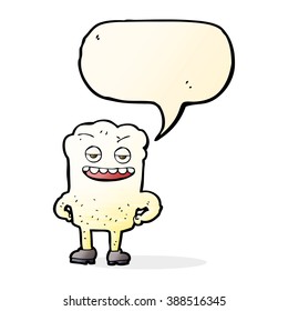 cartoon tooth looking smug with speech bubble