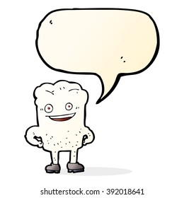 cartoon tooth looking smug with speech bubble