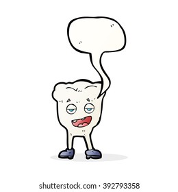cartoon tooth looking smug with speech bubble