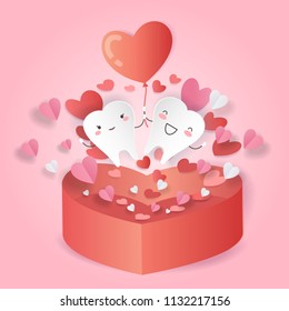 cartoon tooth with love concept on the pink background