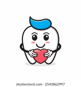 cartoon tooth man brings love, cute, kawaii and fun.