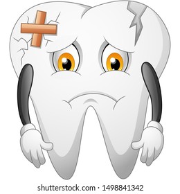 Cartoon tooth sad. vector illustration