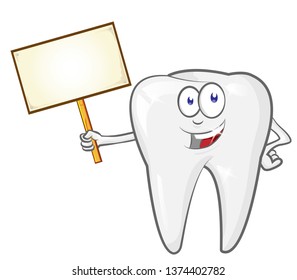 cartoon tooth with signboard, clip art vector illustration