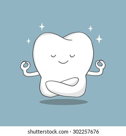 cartoon tooth sits in a lotus position and meditates