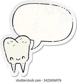 cartoon tooth with speech bubble distressed distressed old sticker