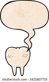 cartoon tooth with speech bubble in retro texture style