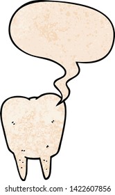 diente de dibujos animados con burbuja de habla en estilo de textura retro