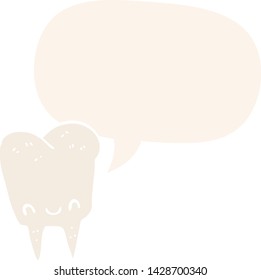 cartoon tooth with speech bubble in retro style