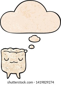 cartoon tooth with thought bubble in grunge texture style