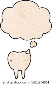 cartoon tooth with thought bubble in grunge texture style