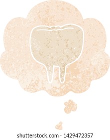 cartoon tooth with thought bubble in grunge distressed retro textured style