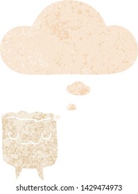 cartoon tooth with thought bubble in grunge distressed retro textured style