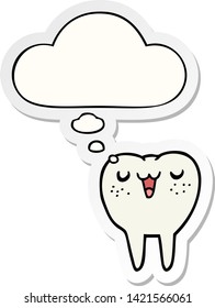 cartoon tooth with thought bubble as a printed sticker