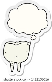 cartoon tooth with thought bubble as a printed sticker
