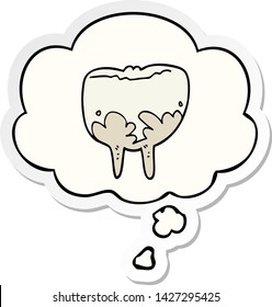 cartoon tooth with thought bubble as a printed sticker
