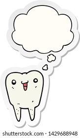 cartoon tooth with thought bubble as a printed sticker