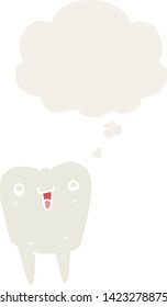 cartoon tooth with thought bubble in retro style